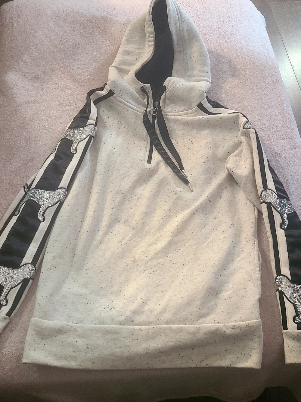 PINK Victoria's Secret Cream & Black Graphic Hoodie